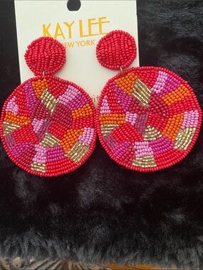 Kaylee New York Pink & Orange Beaded Statement Earrings